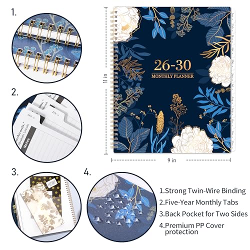 Indeme 2026-2030 Monthly Planner - 5 Year Planner/Calendar 2026-2030, 11" x 9", 2026 Calendar Planner, Jan 2026 - Dec 2030, Tabs, Back Pocket, Holidays, Twin-Wire Binding, Note Pages - Image 5