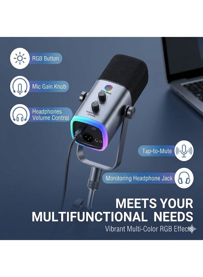 FIFINE [UPGRADED] FIFINE XLR/USB Gaming Microphone Set, Dynamic PC Mic for Streaming Podcasting, Computer RGB Mic Kit with Boom Arm Stand, Mute Button, Headphones Jack, for Recording Vocal Voice-Over-AmpliGame AM8TNEO - Image 3