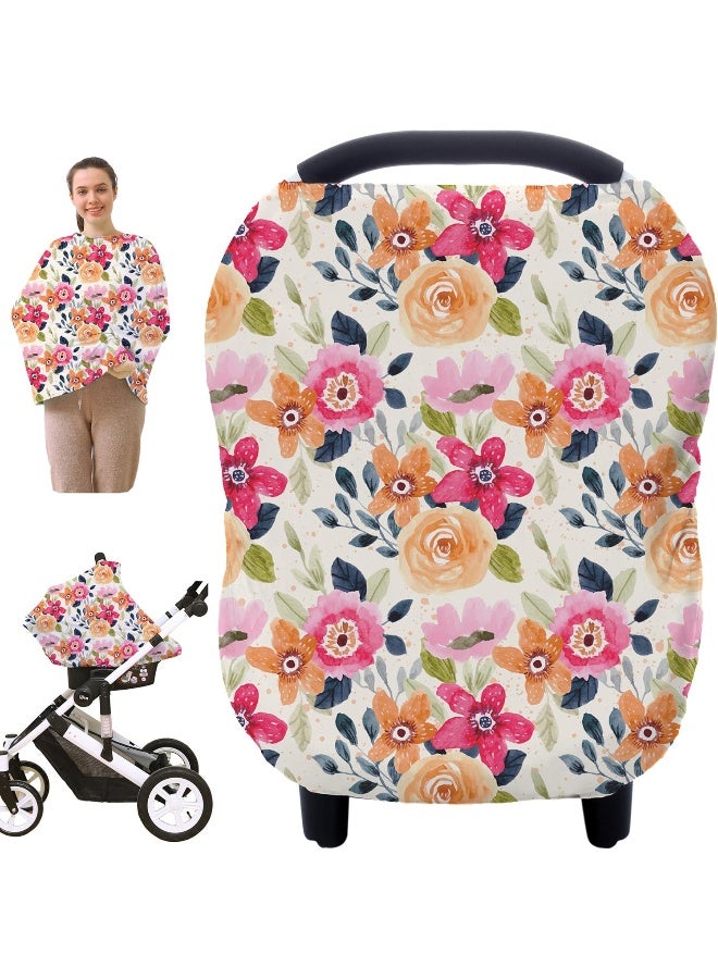 Hicoco Multi-use Carseat Canopy Cover - Breathable Breastfeeding Covers, Car Seat Covers for Babies, Stroller Canopy Cover (Mix Floral) - Image 1