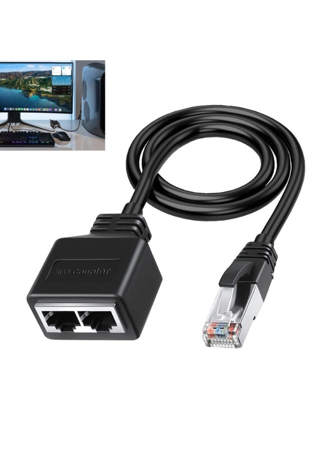 NajmStyle RJ45 Ethernet Splitter 1 Male to 2 Female LAN Adapter, Cat5, Cat5e, Cat6, Cat7 High Speed Network Cable Port Splitter Dual, Ideal for Home & Office Use, 20CM Black Ethernet Extension Cable - Image 1