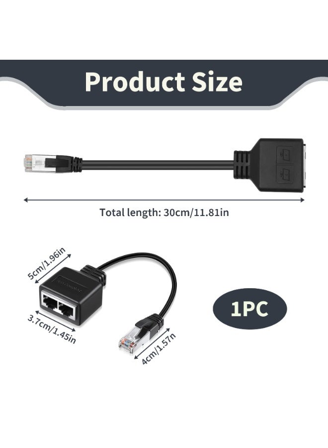 NajmStyle RJ45 Ethernet Splitter 1 Male to 2 Female LAN Adapter, Cat5, Cat5e, Cat6, Cat7 High Speed Network Cable Port Splitter Dual, Ideal for Home & Office Use, 20CM Black Ethernet Extension Cable - Image 2