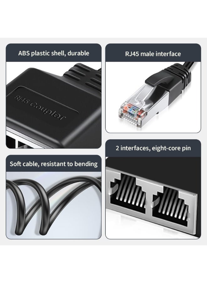 NajmStyle RJ45 Ethernet Splitter 1 Male to 2 Female LAN Adapter, Cat5, Cat5e, Cat6, Cat7 High Speed Network Cable Port Splitter Dual, Ideal for Home & Office Use, 20CM Black Ethernet Extension Cable - Image 3