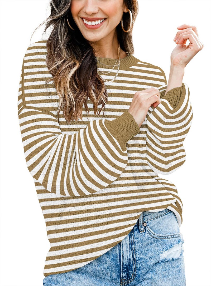 Disamer Fall Clothes for Women 2026 Trendy Fashion Oversized Sweaters Color Block Long Sleeve Knited Pullover Tops Winter Outfits,Striped Yellow,Medium - Image 2