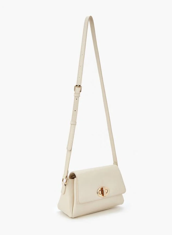 Flora Bella By Shoexpress Solid Crossbody Bag with Adjustable Strap and Twist Lock Closure