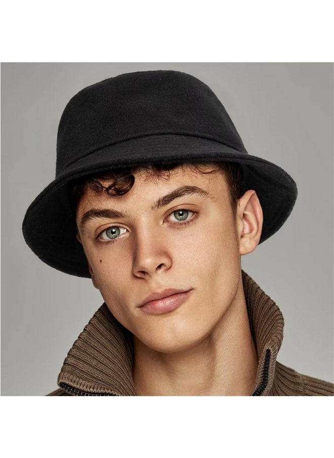 GADIEMKENSD - Winter Bucket Hat Premium Wool Packable Plain Colors Warm Soft Felt Wool Bucket Hats For Women Men Unisex Casual Outdoor Hiking Fisherman Cap Black M - Image 1