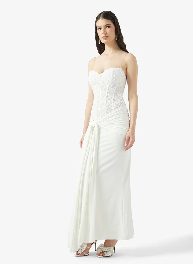 Ginger Corset Bodice Dropwaist Dress with Draped Trail