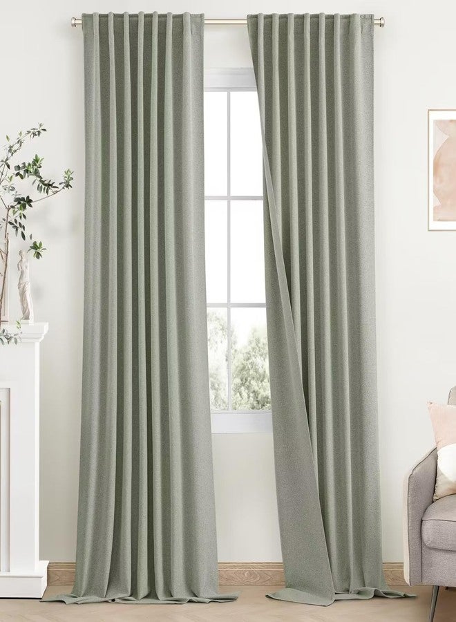 SimpleHome ستائر SimpleHome بلون أخضر حكيم من الكتان، تحجب الضوء بنسبة 100%، مناسبة لغرفة المعيشة، بطول 84 بوصة، بتصميم ريفي مع حلقات خلفية، مناسبة لغرفة النوم، قطعتان، عرض 52 بوصة × طول 84 بوصة - Image 1