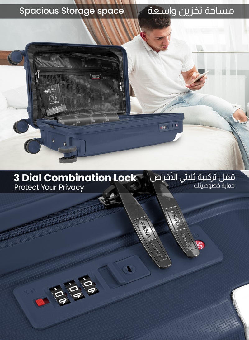 بارا جون حقيبة سفر SkyCore الفاخرة المصنوعة من البولي بروبيلين مقاس 20 بوصة مزودة بـ 8 عجلات دوارة وقفل مركب - حقيبة سفر خفيفة الوزن للرجال والنساء - زرقاء - Image 5