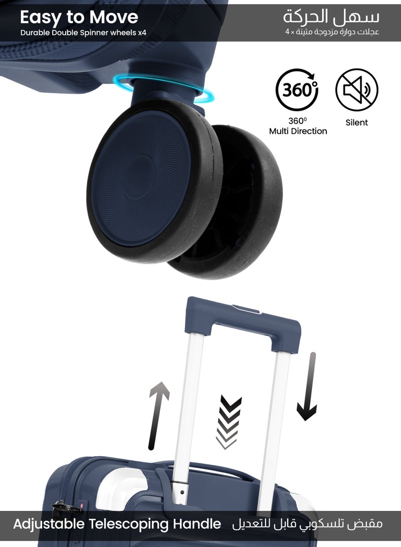 بارا جون حقيبة سفر SkyCore الفاخرة المصنوعة من البولي بروبيلين مقاس 20 بوصة مزودة بـ 8 عجلات دوارة وقفل مركب - حقيبة سفر خفيفة الوزن للرجال والنساء - زرقاء - Image 4