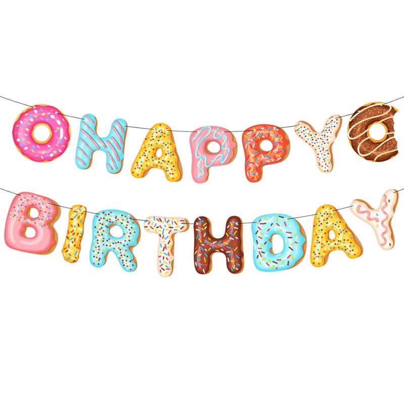 BIEUFBJI Donut Happy Birthday Banner Donut Party Decorations Donut Theme Birthday Party Kids Birthday Baby Shower Wall Decoration - Image 1