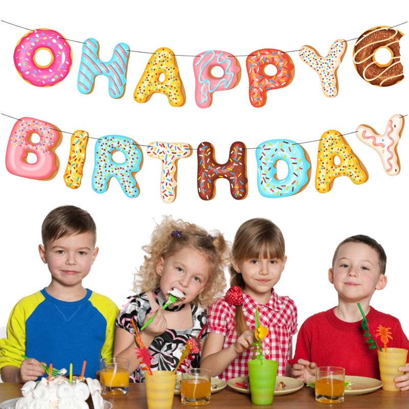 BIEUFBJI Donut Happy Birthday Banner Donut Party Decorations Donut Theme Birthday Party Kids Birthday Baby Shower Wall Decoration - Image 3