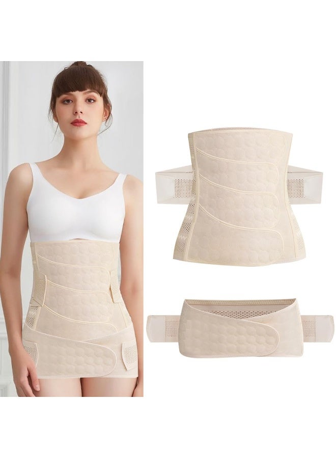 كيلا حزام 2 في 1 لشد البطن بعد الولادة القيصرية، وحزام لدعم البطن والخصر والحوض والحزام للتعافي بعد الولادة - مريح، قابل للتهوية، قابل للتعديل - بيج، مقاس كبير - Image 1