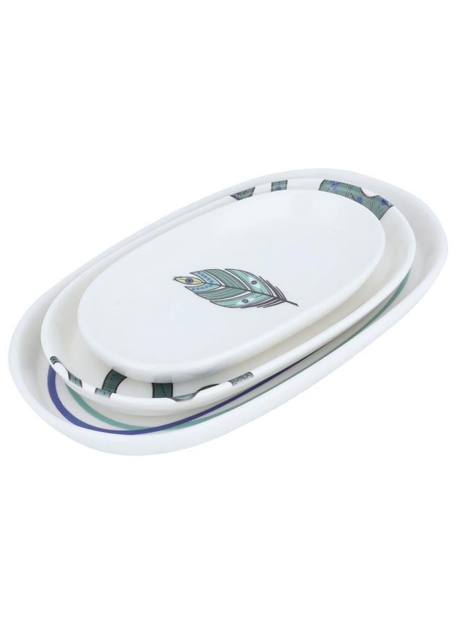 Alsaif Porcelain Serving Plates Set 10 X 14.5 X 17 Cm Eye Pattern Oval 3 Pieces White - Image 1