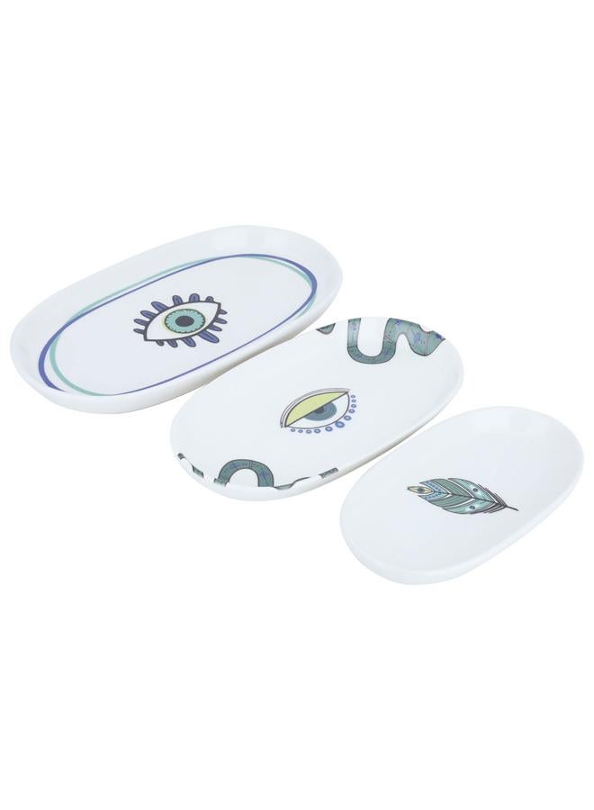 Alsaif Porcelain Serving Plates Set 10 X 14.5 X 17 Cm Eye Pattern Oval 3 Pieces White - Image 2
