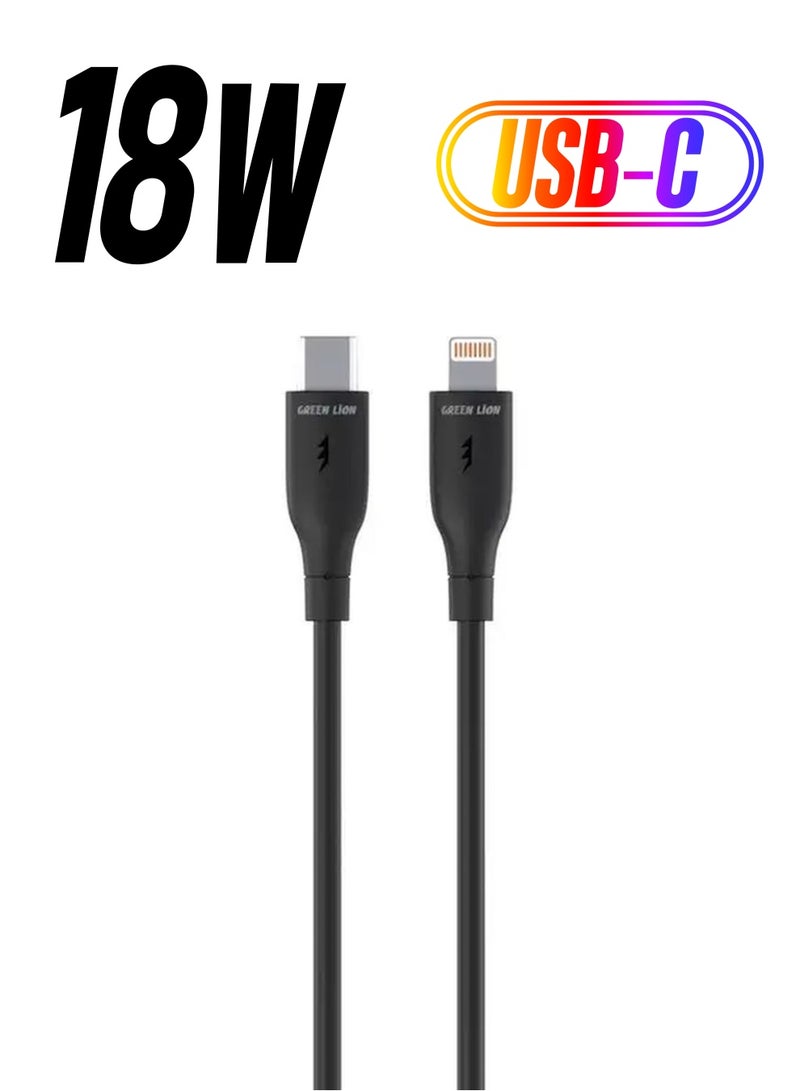 GREEN LION USB-C to Lightning PVC Cable / 30cm Cable Length / High Transfer Speed / 18W Power Charging / Secure & Safe / Wide Compatible / Charge & Sync / 10,000 Bends Life Span - Black - Image 1