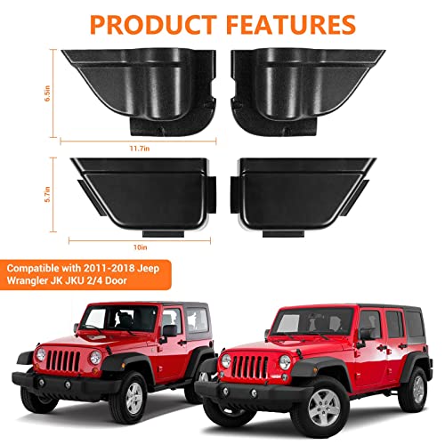 SQQP Front & Rear Door Side Insert Storage Box, Door Organizer Pockets for 2011-2018 Jeep Wrangler JK JKU 2/4 Door, 4Pcs Black Interior Storage Expansion Accessories(Upgraded Version) - Image 5