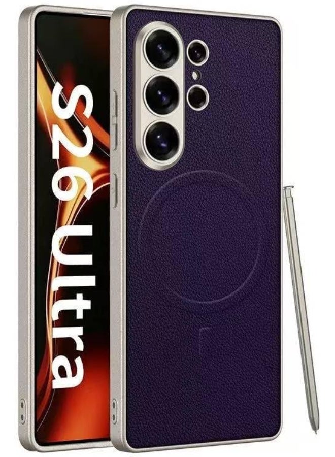 GKK Case for Samsung Galaxy S26 Ultra Magnetic Back Cover Compatible with MagSafe full Camera Protection Luxury Cover، Leather Blue