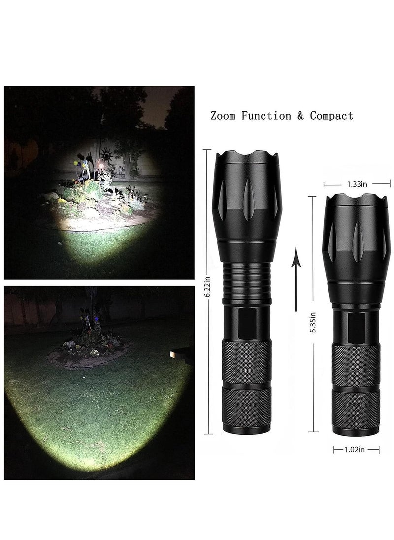 Military grade flashlight, 3000 lumens 5 modes waterproof flashlight 1-pack, retractable focus flashlight