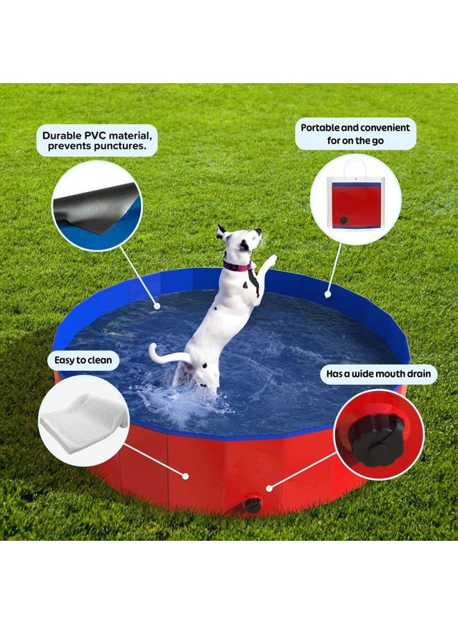 PETMAKER Dog Pool - Portable, Foldable 30.5-Inch Doggie Pool with Drain and Carry Bag - Pet Swimming Pool for Grooming, Bathing, or Play (Red) - Image 3