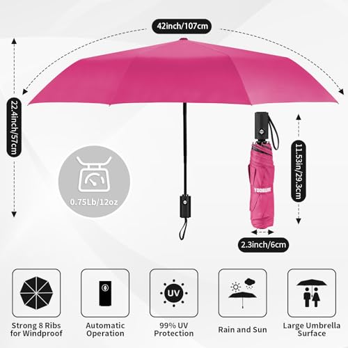 Yoobure Windproof Travel Umbrella, Automatic Umbrellas for Rain, Portable & Compact Umbrella for Backpack, Sun Umbrella for Walking, Folding Small Umbrella for Car, Lightweight Strong UV Protection - Image 2