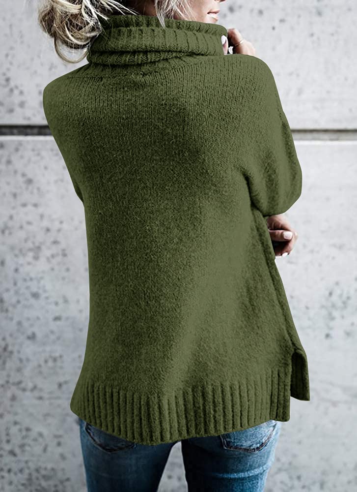 FISACE Womens Oversized Turtleneck Pullover Sweater Cable Knit Long Sleeve Sweater Tops A-Green - Image 4