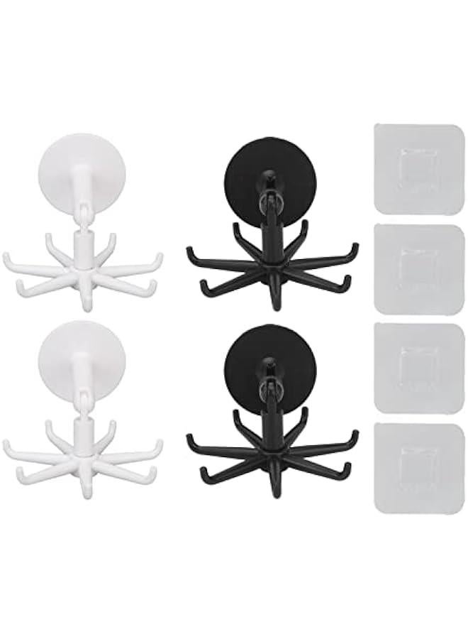 4pcs Wall Rotary Hooks, 180 Degree Vertical Flip, 360 Degree Rotation, 6 Claws Kitchen Shower Hanging Rack No Drilling and Nail Hook for Kitchen Bathroom and Closet - Image 1