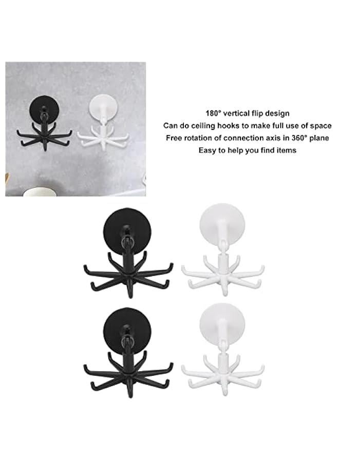 4pcs Wall Rotary Hooks, 180 Degree Vertical Flip, 360 Degree Rotation, 6 Claws Kitchen Shower Hanging Rack No Drilling and Nail Hook for Kitchen Bathroom and Closet - Image 3