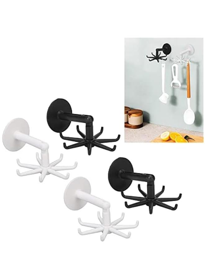 4pcs Wall Rotary Hooks, 180 Degree Vertical Flip, 360 Degree Rotation, 6 Claws Kitchen Shower Hanging Rack No Drilling and Nail Hook for Kitchen Bathroom and Closet - Image 4