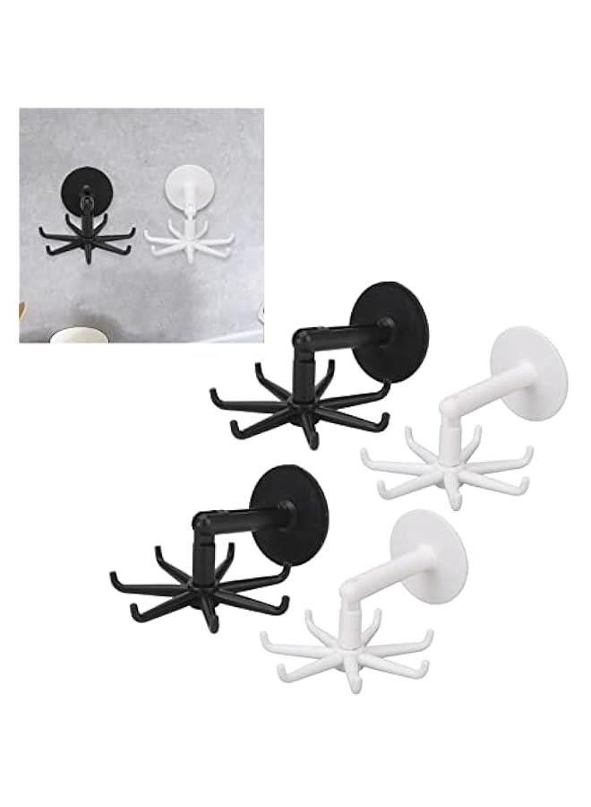4pcs Wall Rotary Hooks, 180 Degree Vertical Flip, 360 Degree Rotation, 6 Claws Kitchen Shower Hanging Rack No Drilling and Nail Hook for Kitchen Bathroom and Closet - Image 5