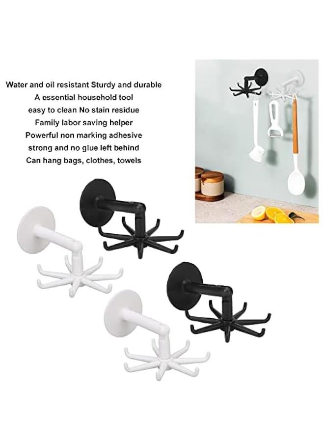 4pcs Wall Rotary Hooks, 180 Degree Vertical Flip, 360 Degree Rotation, 6 Claws Kitchen Shower Hanging Rack No Drilling and Nail Hook for Kitchen Bathroom and Closet - Image 2