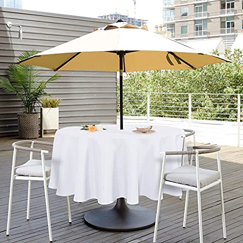 SARAFLORA مفرش طاولة سارا فلورا الخارجي والداخلي 60 بوصة دائري أبيض مقاوم للتمزق قابل للغسل مقاوم للماء مع فتحة مظلة وسحاب غطاء طاولة دائري لربيع وصيف وحديقة ونزهات وحفلات شواء وحفلات