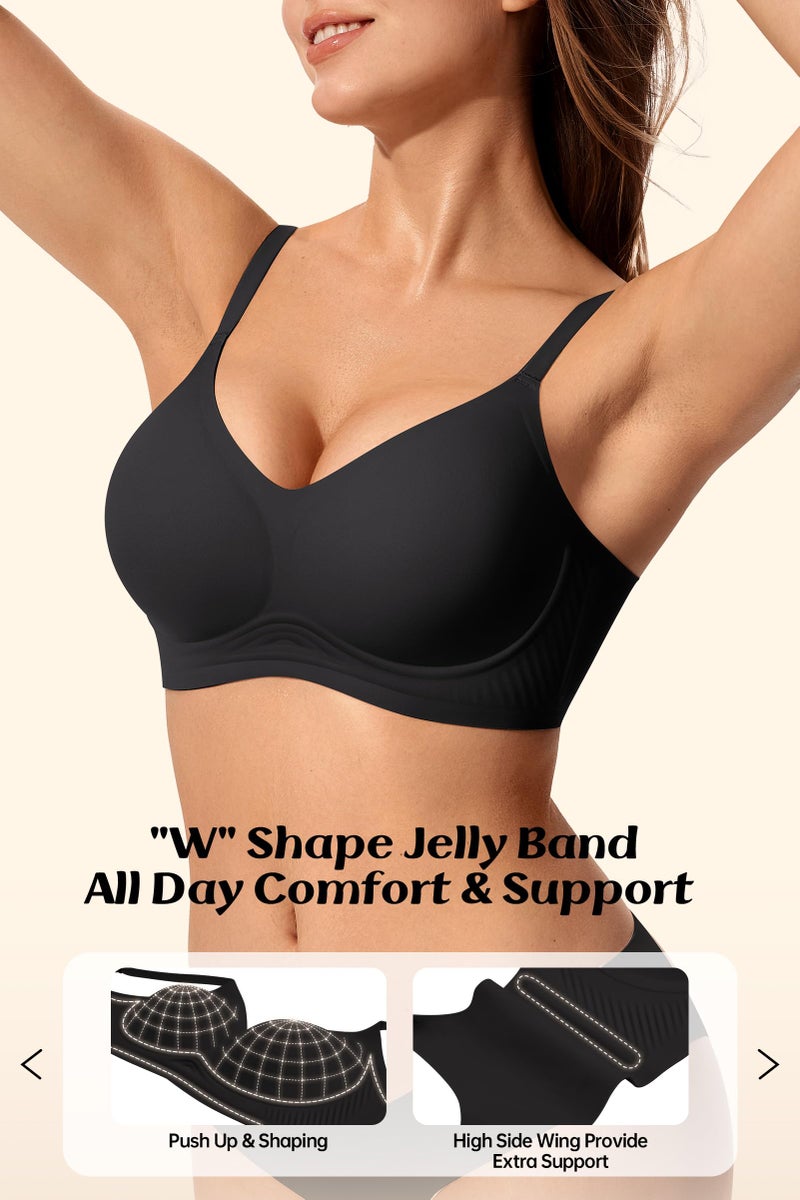 LetsJoli Jelly Bras for Women No Underwire Wireless Tshirt Bra Push Up Black Bralettes w Support(Black,XL) - Image 2