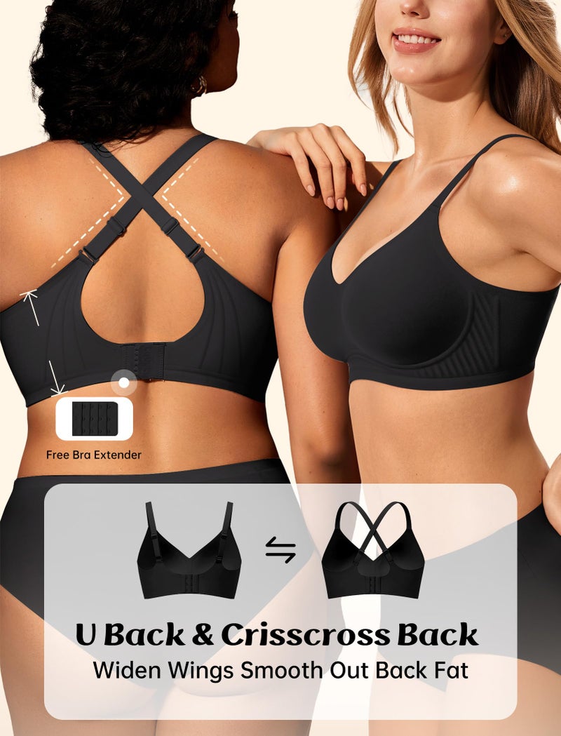 LetsJoli Jelly Bras for Women No Underwire Wireless Tshirt Bra Push Up Black Bralettes w Support(Black,XL) - Image 3