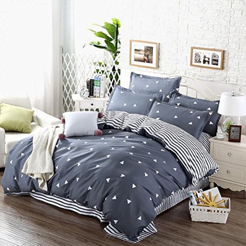 Uozzi Bedding 3 Pieces Duvet Cover Set Blue Gray with White Triangles - Ultra Soft and Easy Care Design Summer Bedding Duvet Cover Queen Size 90x90+ 2 Pillow Shams- 800 TC with Zipper Closure 4 Corner Ties - Image 2