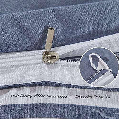 Uozzi Bedding 3 Pieces Duvet Cover Set Blue Gray with White Triangles - Ultra Soft and Easy Care Design Summer Bedding Duvet Cover Queen Size 90x90+ 2 Pillow Shams- 800 TC with Zipper Closure 4 Corner Ties - Image 5