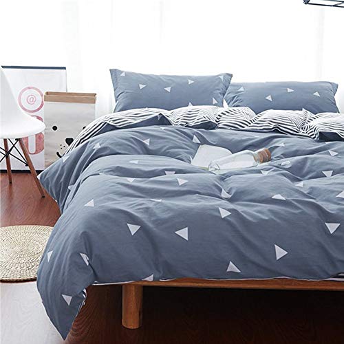 Uozzi Bedding 3 Pieces Duvet Cover Set Blue Gray with White Triangles - Ultra Soft and Easy Care Design Summer Bedding Duvet Cover Queen Size 90x90+ 2 Pillow Shams- 800 TC with Zipper Closure 4 Corner Ties - Image 1