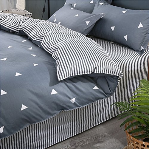 Uozzi Bedding 3 Pieces Duvet Cover Set Blue Gray with White Triangles - Ultra Soft and Easy Care Design Summer Bedding Duvet Cover Queen Size 90x90+ 2 Pillow Shams- 800 TC with Zipper Closure 4 Corner Ties - Image 4