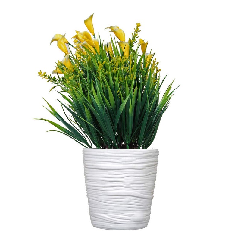 Muren Home Decor Designer Artificial Plant Decorative Indoor Flower Vase Small Size for Office Desk Decoration for Drawing Room Corner Shelf Hall Living Area (Yellow) - Image 1