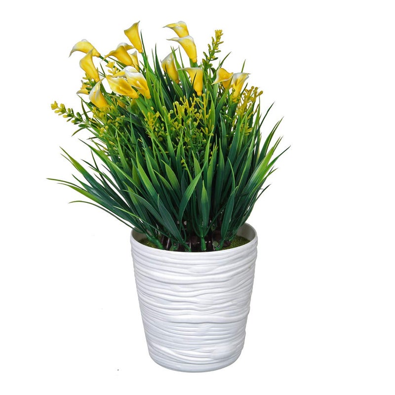 Muren Home Decor Designer Artificial Plant Decorative Indoor Flower Vase Small Size for Office Desk Decoration for Drawing Room Corner Shelf Hall Living Area (Yellow) - Image 2