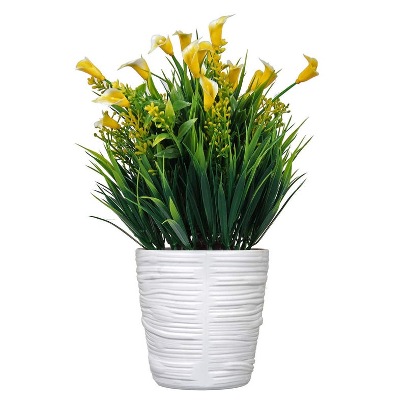 Muren Home Decor Designer Artificial Plant Decorative Indoor Flower Vase Small Size for Office Desk Decoration for Drawing Room Corner Shelf Hall Living Area (Yellow) - Image 3