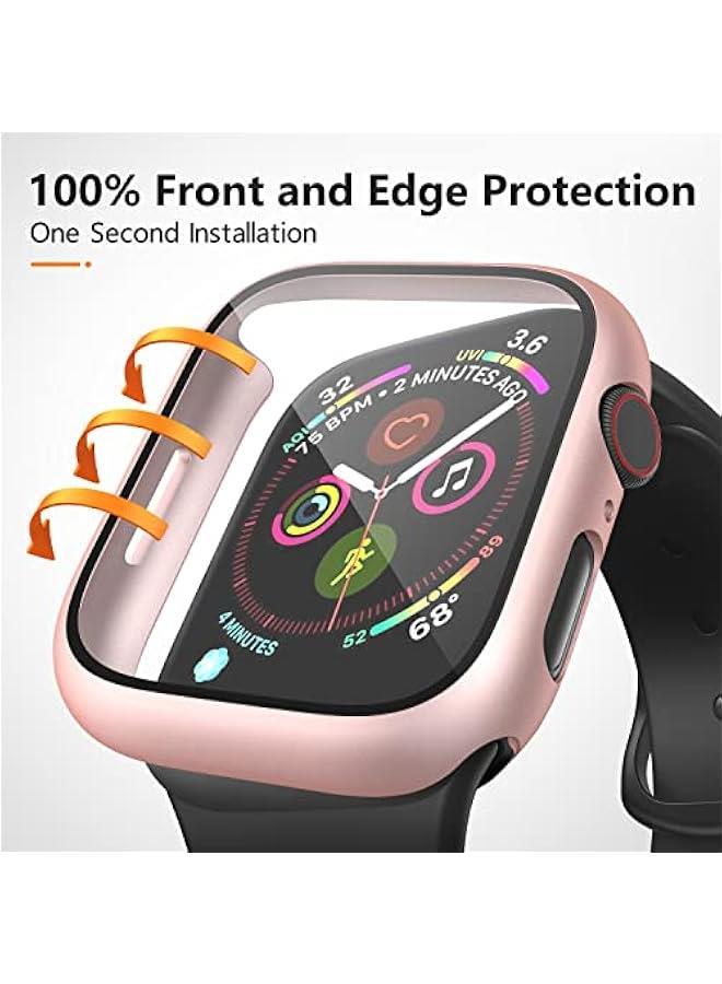 3 Pack Case for Apple Watch Series 10 46mm Hard PC Case with Tempered Glass Screen Protector Waterproof Anti-Scratch Ultra-Thin Protective Cover, Transparent/Rose Gold/Starlight