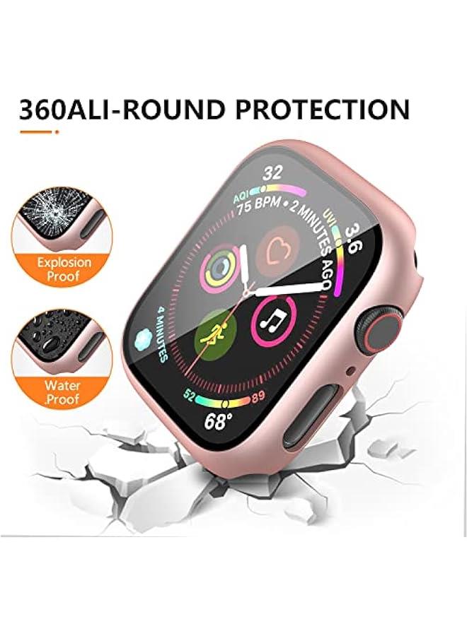 3 Pack Case for Apple Watch Series 10 46mm Hard PC Case with Tempered Glass Screen Protector Waterproof Anti-Scratch Ultra-Thin Protective Cover, Transparent/Rose Gold/Starlight