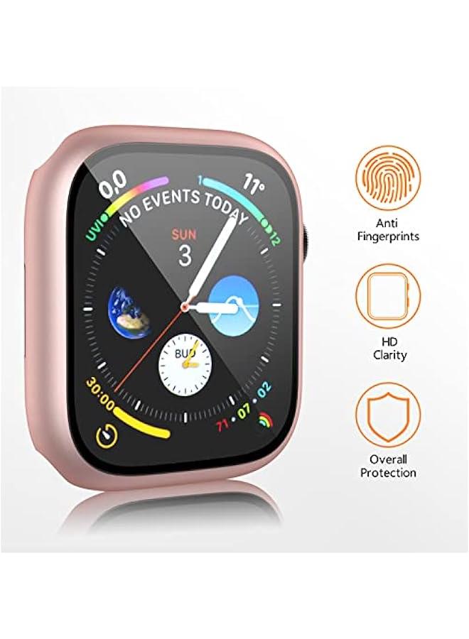 3 Pack Case for Apple Watch Series 10 46mm Hard PC Case with Tempered Glass Screen Protector Waterproof Anti-Scratch Ultra-Thin Protective Cover, Transparent/Rose Gold/Starlight
