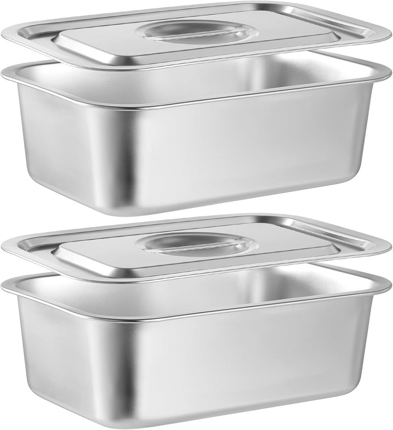 CODOHI 2 PACK 4 Inch Extra Deep Lasagna Baking Pan with Lid, 8.7x12.6Inch 304 Stainless Steel Large Baking Dish Tray for Oven, Thick Metal Roasting Pan for Casserole Brownie Turkey (Silver, M) - Image 1