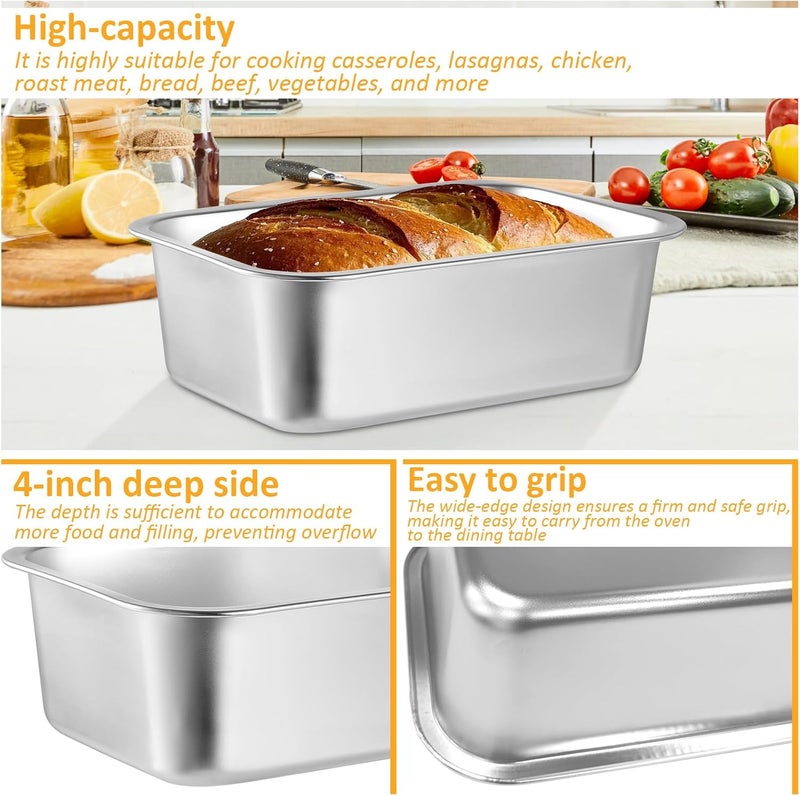 CODOHI 2 PACK 4 Inch Extra Deep Lasagna Baking Pan with Lid, 8.7x12.6Inch 304 Stainless Steel Large Baking Dish Tray for Oven, Thick Metal Roasting Pan for Casserole Brownie Turkey (Silver, M) - Image 4