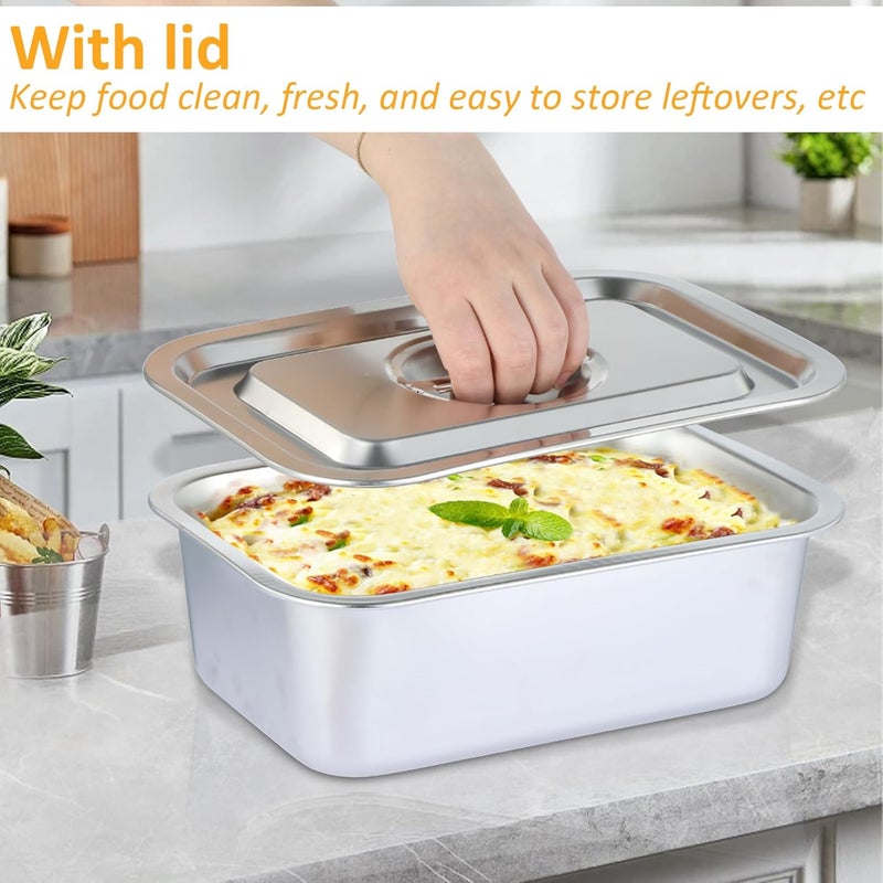 CODOHI 2 PACK 4 Inch Extra Deep Lasagna Baking Pan with Lid, 8.7x12.6Inch 304 Stainless Steel Large Baking Dish Tray for Oven, Thick Metal Roasting Pan for Casserole Brownie Turkey (Silver, M) - Image 5