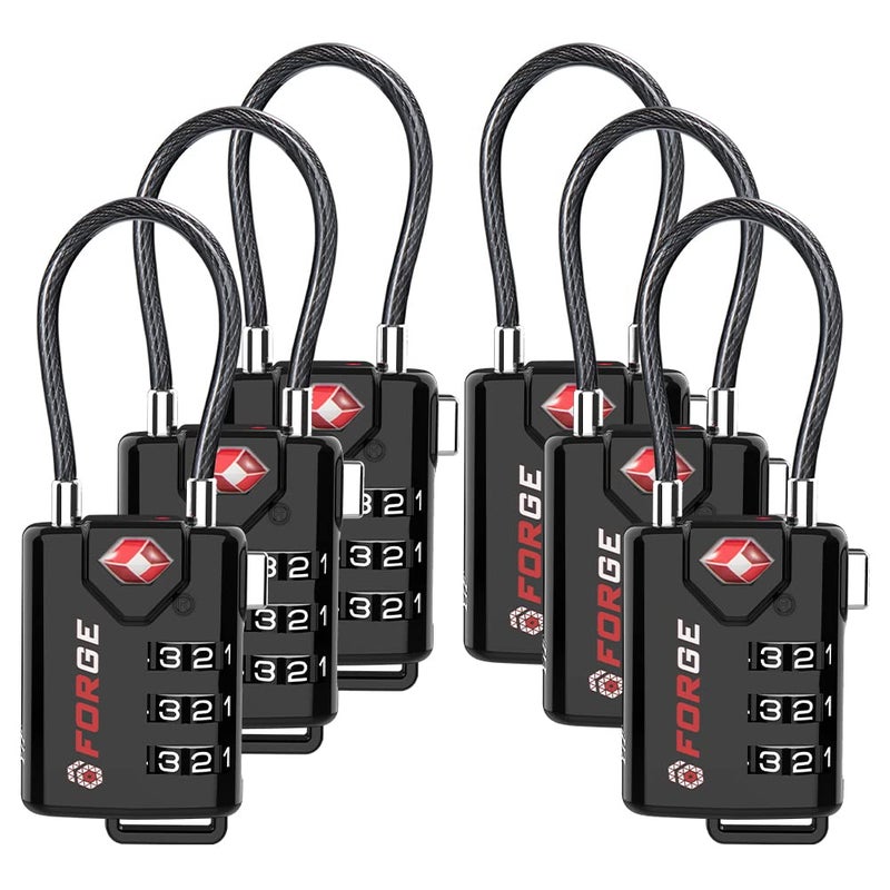 Forge TSA Approved Cable Luggage Locks, 6 Pack, Easy Read Dials with Alloy Body - Image 1