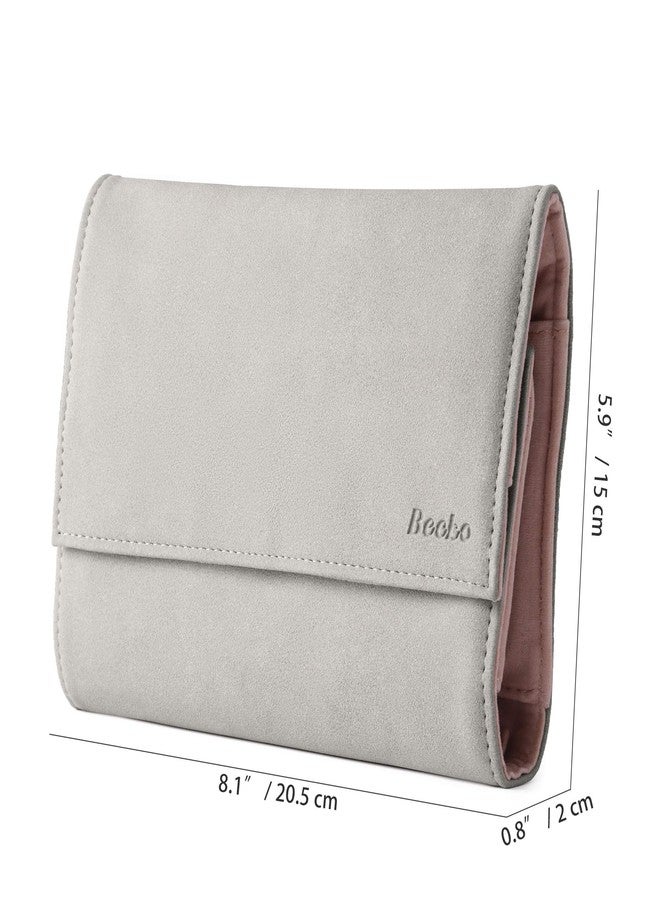 Becko US Jewelry Organizer Roll Travel Jewel Bag case for Multiple Necklaces, Rings, Bracelets, Supple Leather & Suede, Large Capacity Without Crease, Lightweight, Portable & Practical (Gray) - Image 2