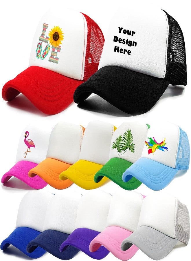 Popuid 12 Pack Sublimation Blanks Mesh Trucker Hats Bulk, DIY Printing Baseball Hat Wholesale, Sports Outdoor Snapback Dad Hat (Colorful, 12) - Image 1