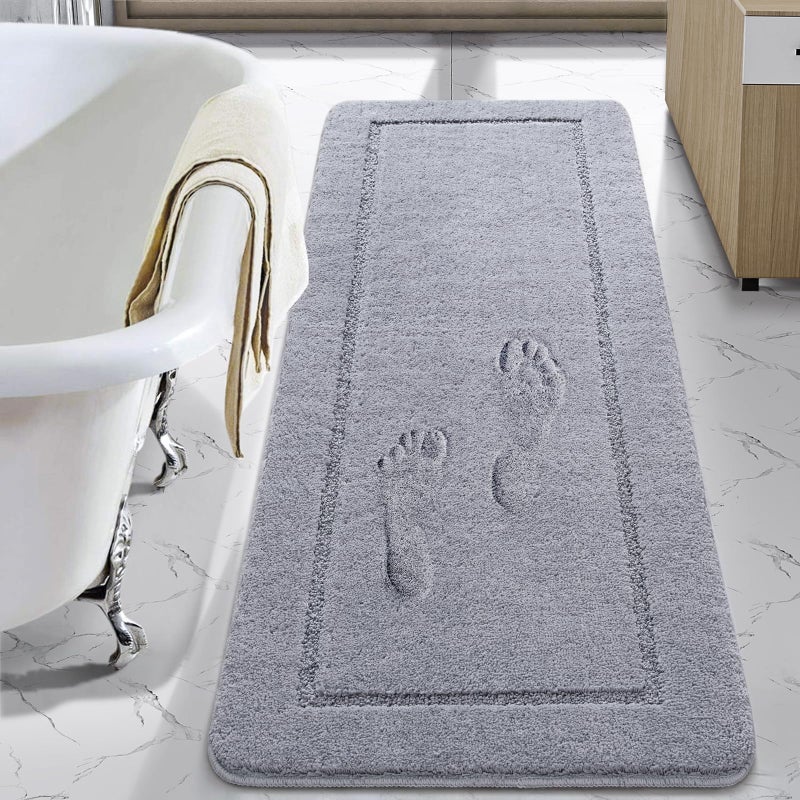 LOCHAS Luminous Non Slip Bathroom Rugs Runner 24 x 60 Inch Extra Soft and Comfy Bath Mats Rug Absorbent Thick Microfiber Mat Carpets for Shower Light Gray
